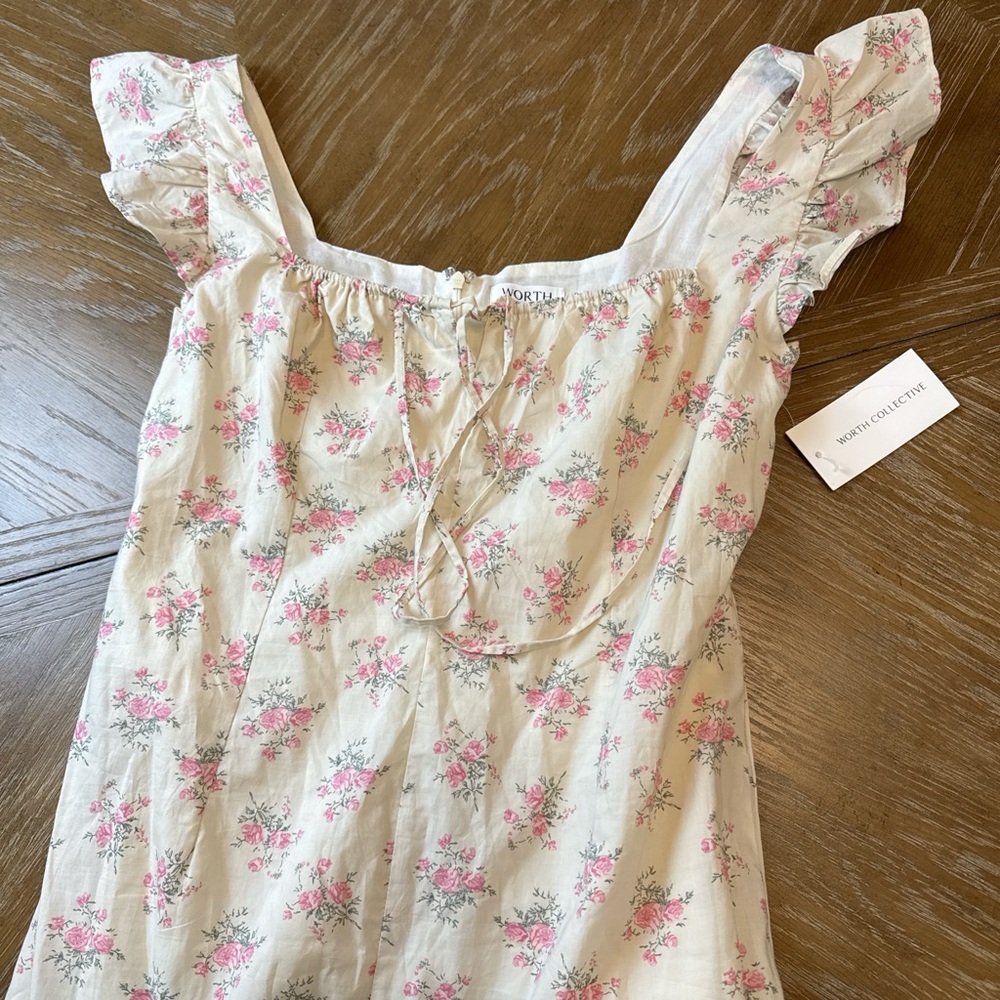 Worth Collective Bump friendly Emery Midi dress in pink and beige - Picture 5 of 10